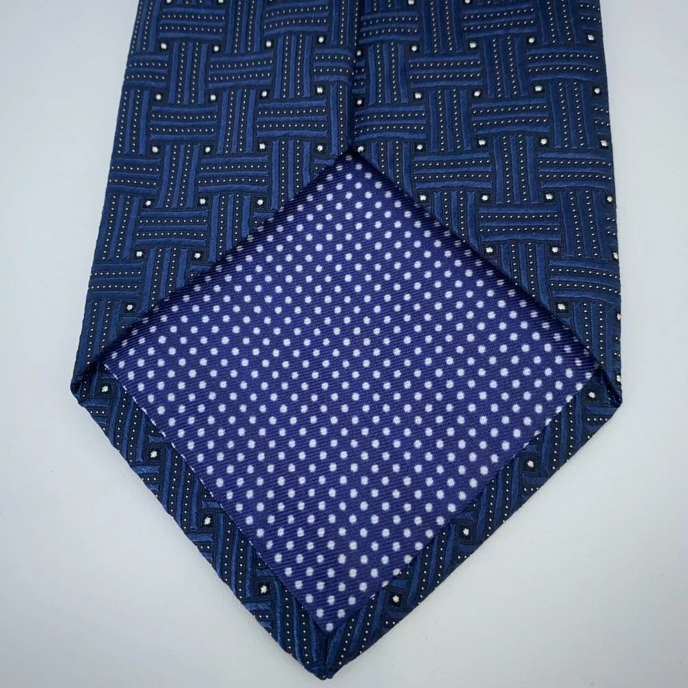 Eton Tie Mens One Size Blue Black Patterned‎ Silk Classic Necktie Italy Made NWT